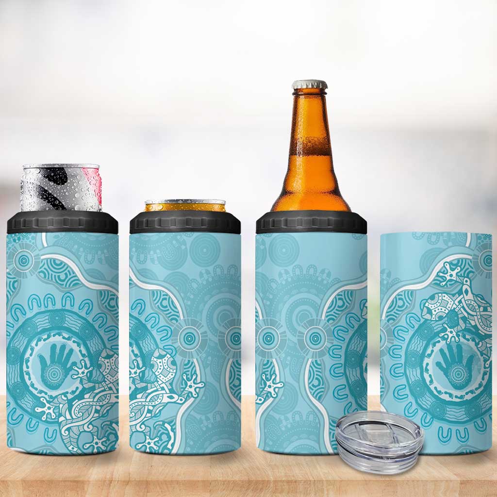 Blue Australia Lizard With Aboriginal Art 4 in 1 Can Cooler Tumbler