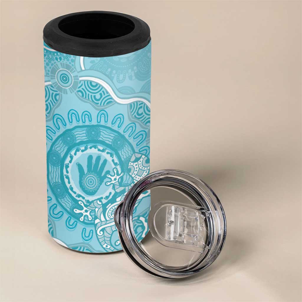 Blue Australia Lizard With Aboriginal Art 4 in 1 Can Cooler Tumbler