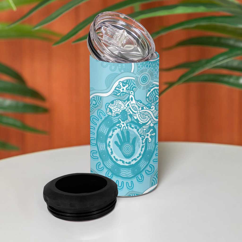 Blue Australia Lizard With Aboriginal Art 4 in 1 Can Cooler Tumbler