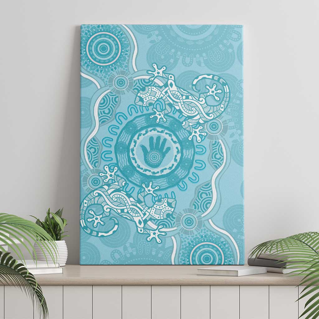 Blue Australia Lizard With Aboriginal Art Canvas Wall Art