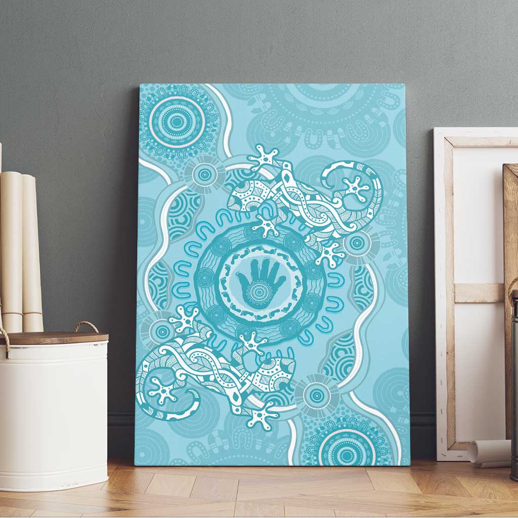 Blue Australia Lizard With Aboriginal Art Canvas Wall Art