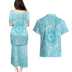 Blue Australia Lizard With Aboriginal Art Couples Matching Puletasi and Hawaiian Shirt