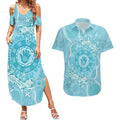 Blue Australia Lizard With Aboriginal Art Couples Matching Summer Maxi Dress and Hawaiian Shirt