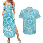 Blue Australia Lizard With Aboriginal Art Couples Matching Summer Maxi Dress and Hawaiian Shirt