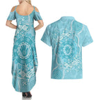 Blue Australia Lizard With Aboriginal Art Couples Matching Summer Maxi Dress and Hawaiian Shirt