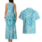 Blue Australia Lizard With Aboriginal Art Couples Matching Tank Maxi Dress and Hawaiian Shirt