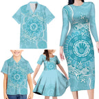 Blue Australia Lizard With Aboriginal Art Family Matching Long Sleeve Bodycon Dress and Hawaiian Shirt