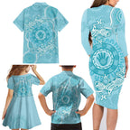 Blue Australia Lizard With Aboriginal Art Family Matching Long Sleeve Bodycon Dress and Hawaiian Shirt