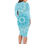 Blue Australia Lizard With Aboriginal Art Family Matching Long Sleeve Bodycon Dress and Hawaiian Shirt