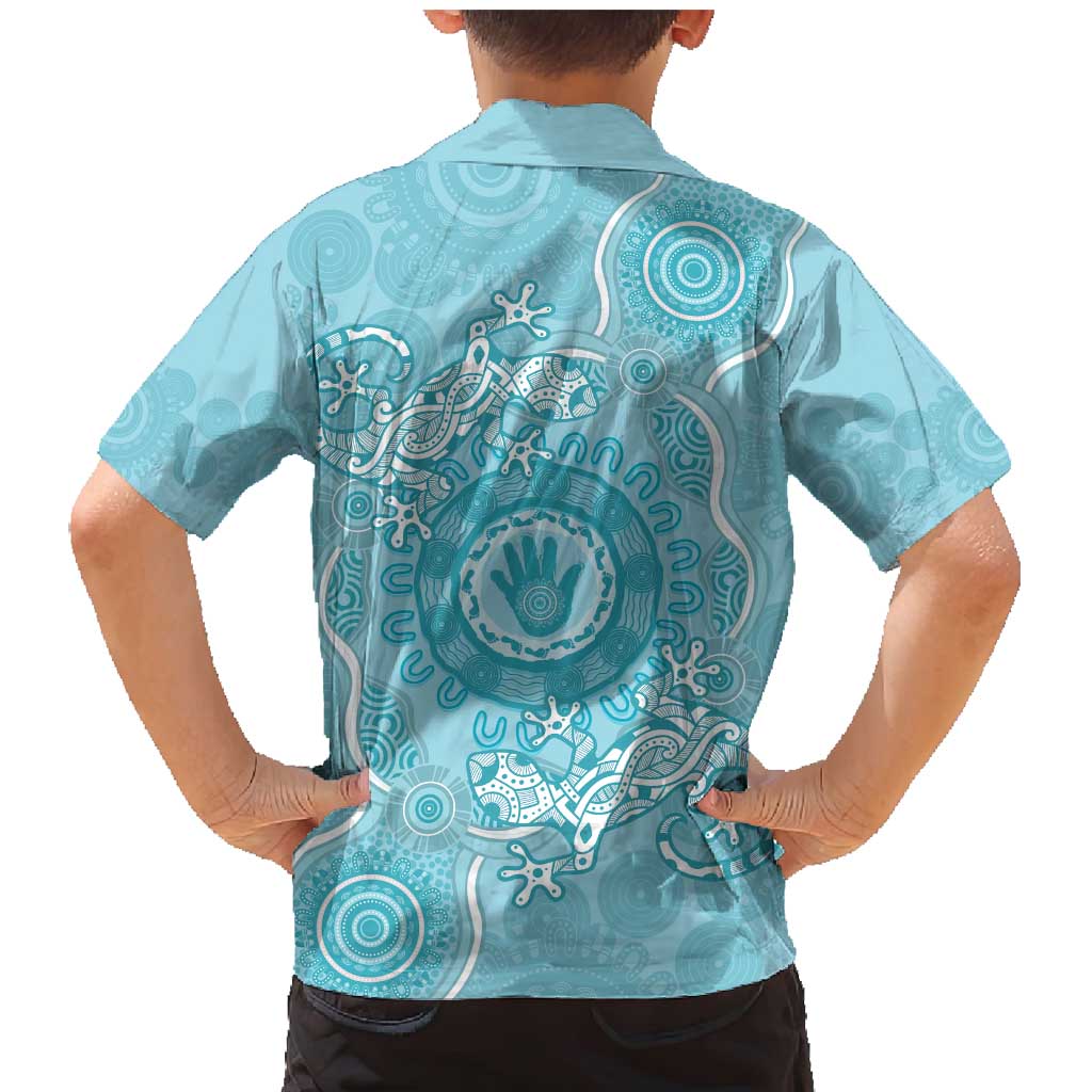 Blue Australia Lizard With Aboriginal Art Family Matching Mermaid Dress and Hawaiian Shirt