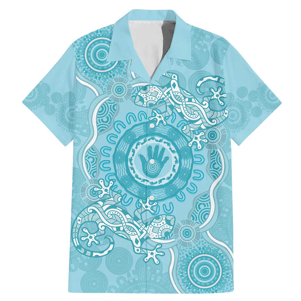 Blue Australia Lizard With Aboriginal Art Family Matching Mermaid Dress and Hawaiian Shirt