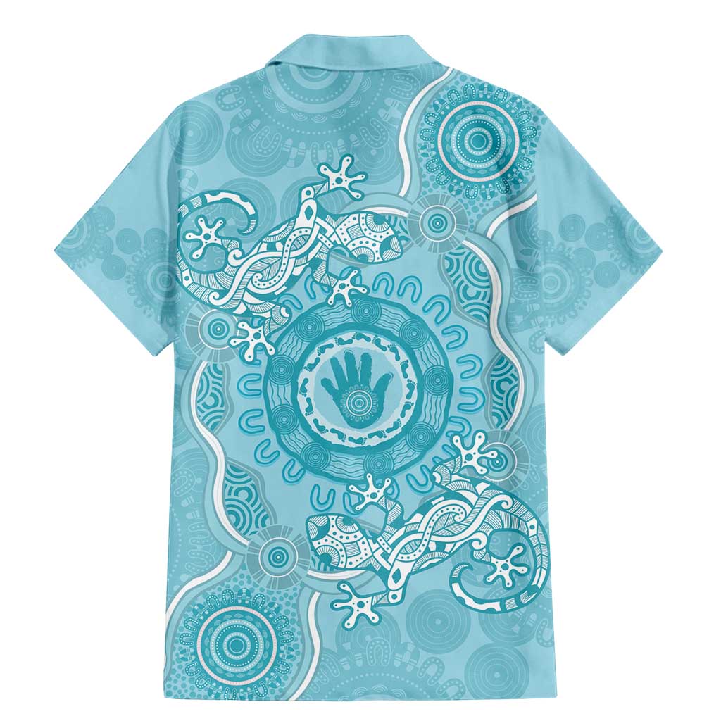 Blue Australia Lizard With Aboriginal Art Family Matching Mermaid Dress and Hawaiian Shirt