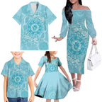 Blue Australia Lizard With Aboriginal Art Family Matching Off The Shoulder Long Sleeve Dress and Hawaiian Shirt