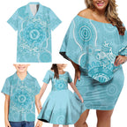 Blue Australia Lizard With Aboriginal Art Family Matching Off Shoulder Short Dress and Hawaiian Shirt