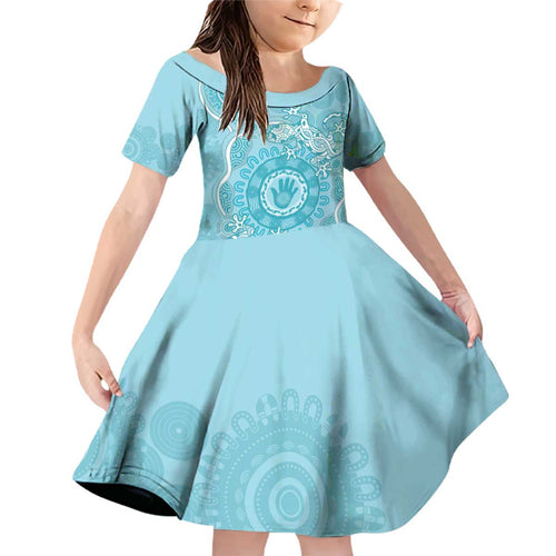 Blue Australia Lizard With Aboriginal Art Family Matching Off Shoulder Short Dress and Hawaiian Shirt