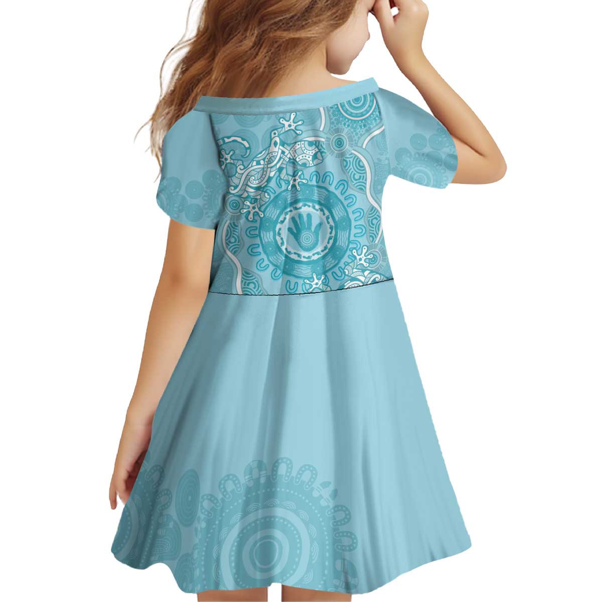 Blue Australia Lizard With Aboriginal Art Family Matching Off Shoulder Short Dress and Hawaiian Shirt