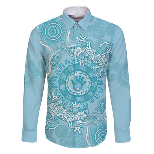 Blue Australia Lizard With Aboriginal Art Family Matching Off Shoulder Short Dress and Hawaiian Shirt