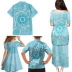Blue Australia Lizard With Aboriginal Art Family Matching Puletasi and Hawaiian Shirt