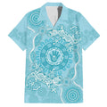 Blue Australia Lizard With Aboriginal Art Family Matching Short Sleeve Bodycon Dress and Hawaiian Shirt