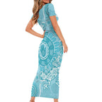 Blue Australia Lizard With Aboriginal Art Family Matching Short Sleeve Bodycon Dress and Hawaiian Shirt