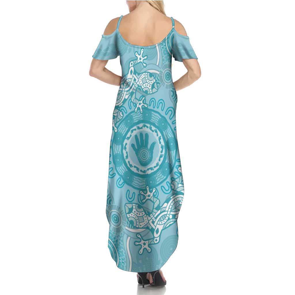 Blue Australia Lizard With Aboriginal Art Family Matching Summer Maxi Dress and Hawaiian Shirt
