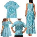 Blue Australia Lizard With Aboriginal Art Family Matching Tank Maxi Dress and Hawaiian Shirt