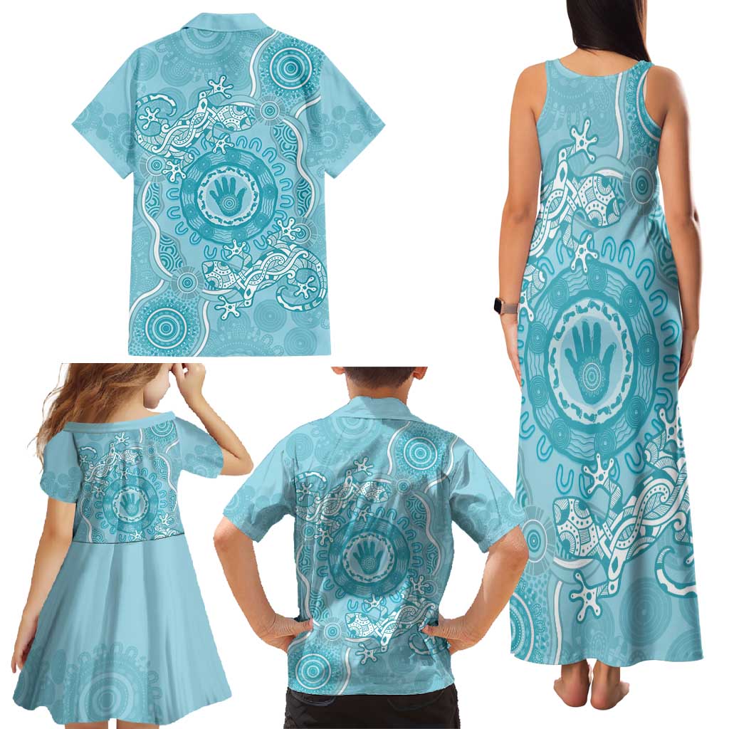 Blue Australia Lizard With Aboriginal Art Family Matching Tank Maxi Dress and Hawaiian Shirt