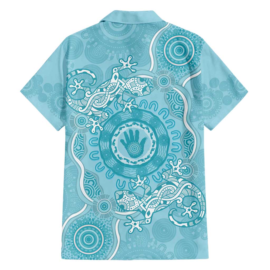 Blue Australia Lizard With Aboriginal Art Family Matching Tank Maxi Dress and Hawaiian Shirt