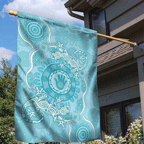 Blue Australia Lizard With Aboriginal Art Garden Flag