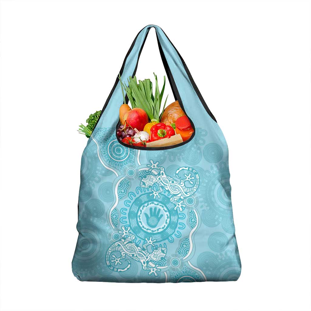 Blue Australia Lizard With Aboriginal Art Grocery Bag
