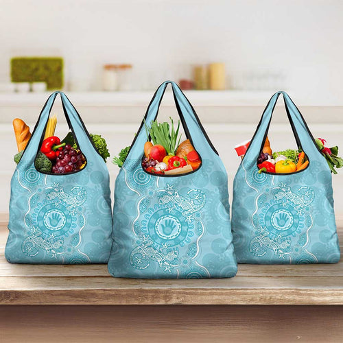 Blue Australia Lizard With Aboriginal Art Grocery Bag
