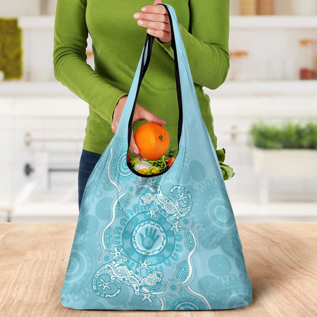 Blue Australia Lizard With Aboriginal Art Grocery Bag