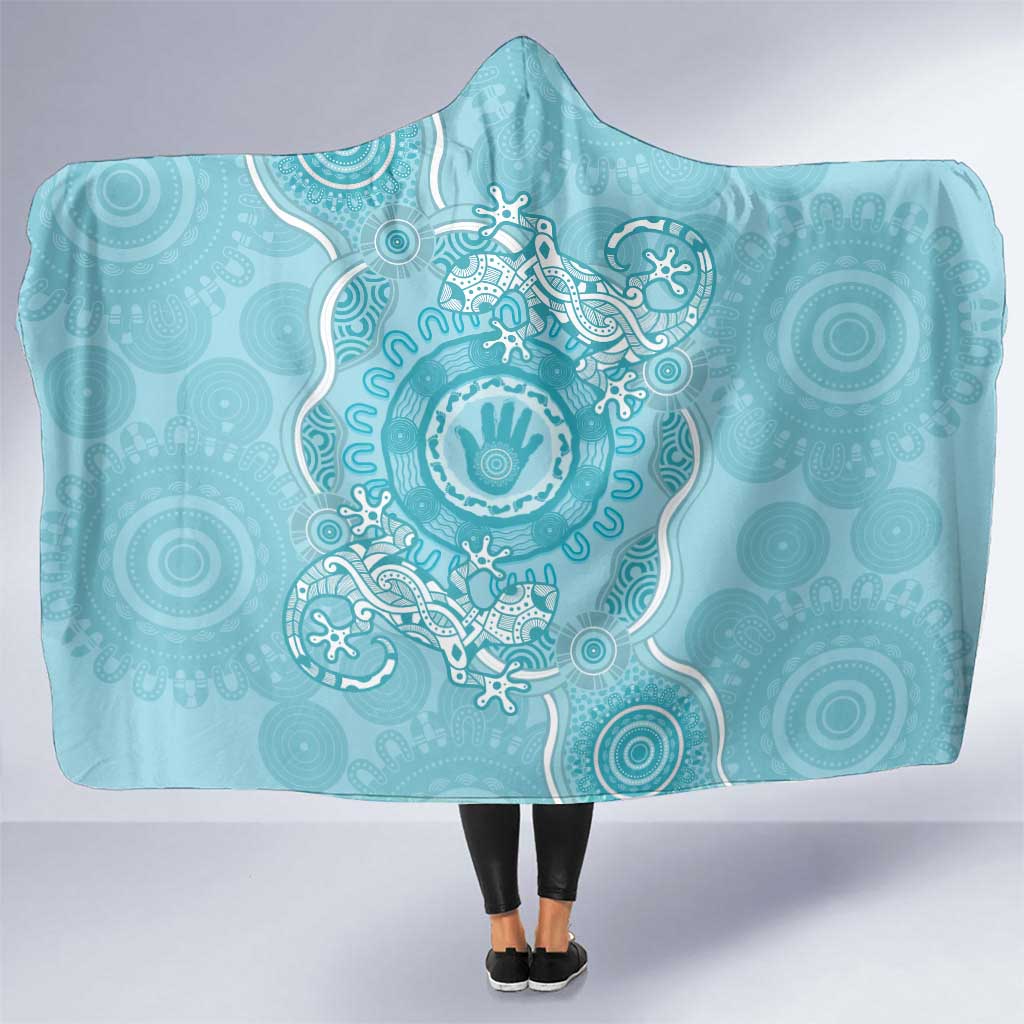 Blue Australia Lizard With Aboriginal Art Hooded Blanket