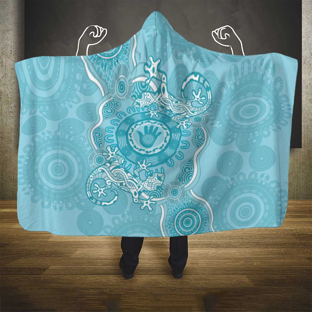 Blue Australia Lizard With Aboriginal Art Hooded Blanket