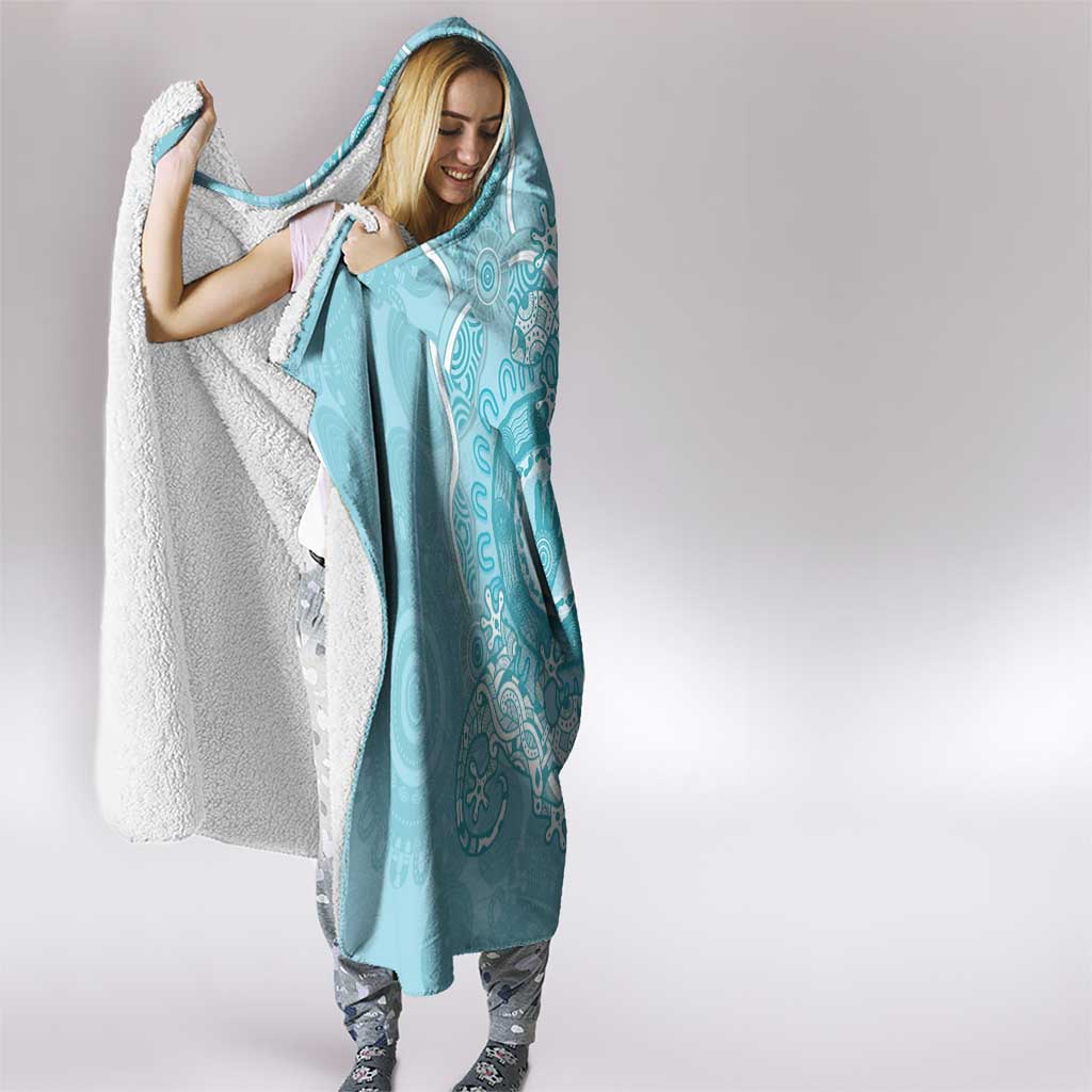 Blue Australia Lizard With Aboriginal Art Hooded Blanket