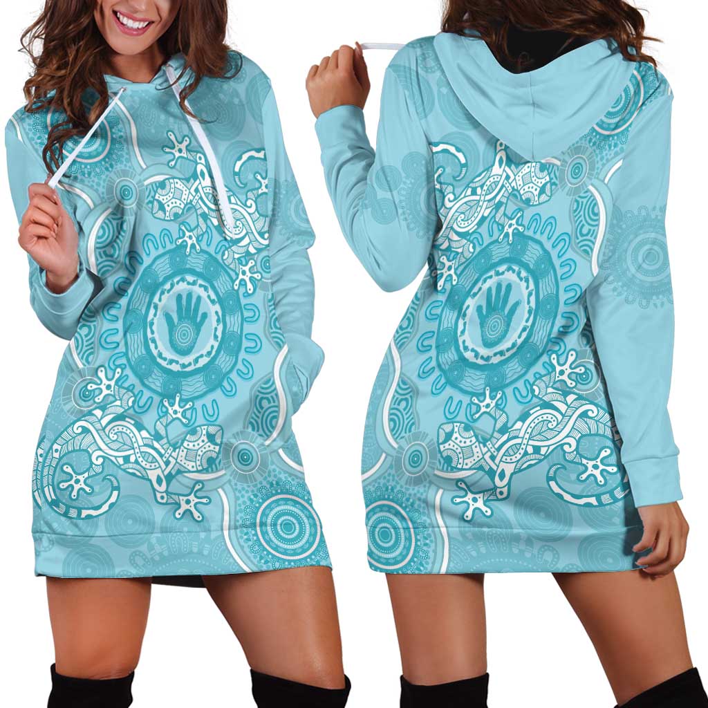 Blue Australia Lizard With Aboriginal Art Hoodie Dress