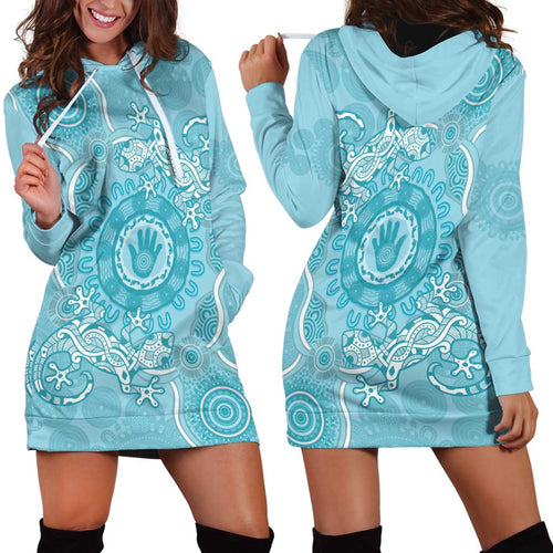 Blue Australia Lizard With Aboriginal Art Hoodie Dress