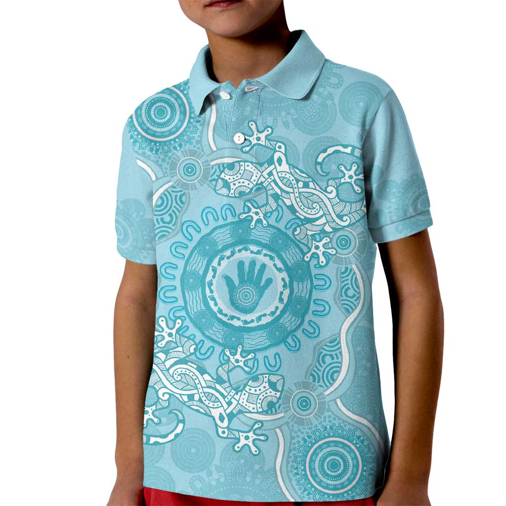Blue Australia Lizard With Aboriginal Art Kid Polo Shirt