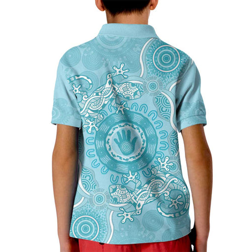 Blue Australia Lizard With Aboriginal Art Kid Polo Shirt