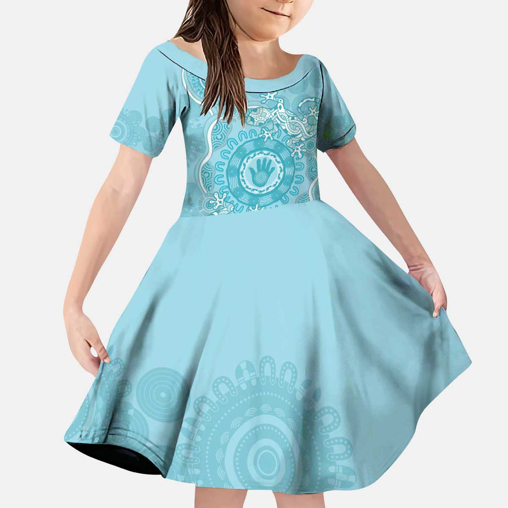 Blue Australia Lizard With Aboriginal Art Kid Short Sleeve Dress