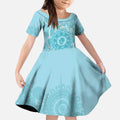 Blue Australia Lizard With Aboriginal Art Kid Short Sleeve Dress