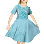 Blue Australia Lizard With Aboriginal Art Kid Short Sleeve Dress