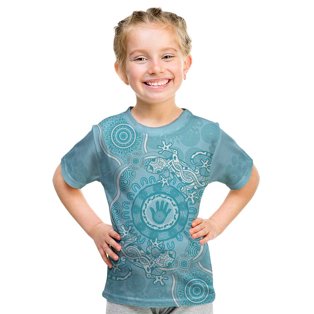 Blue Australia Lizard With Aboriginal Art Kid T Shirt