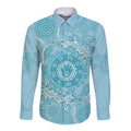 Blue Australia Lizard With Aboriginal Art Long Sleeve Button Shirt