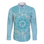 Blue Australia Lizard With Aboriginal Art Long Sleeve Button Shirt