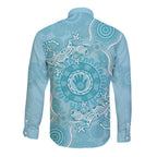 Blue Australia Lizard With Aboriginal Art Long Sleeve Button Shirt