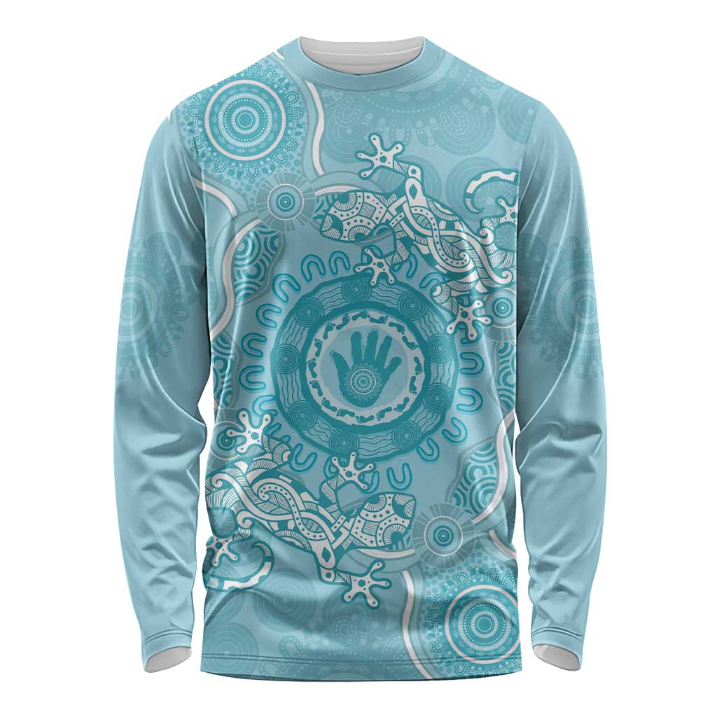 Blue Australia Lizard With Aboriginal Art Long Sleeve Shirt