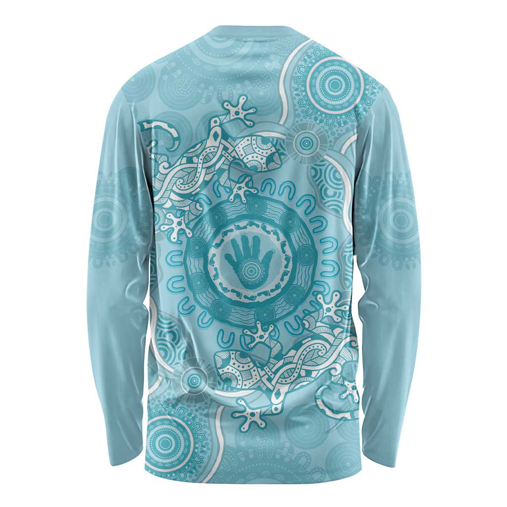 Blue Australia Lizard With Aboriginal Art Long Sleeve Shirt