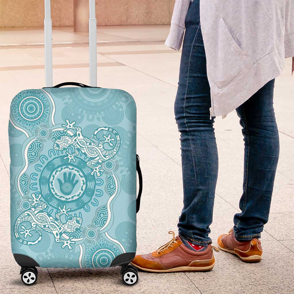 Blue Australia Lizard With Aboriginal Art Luggage Cover