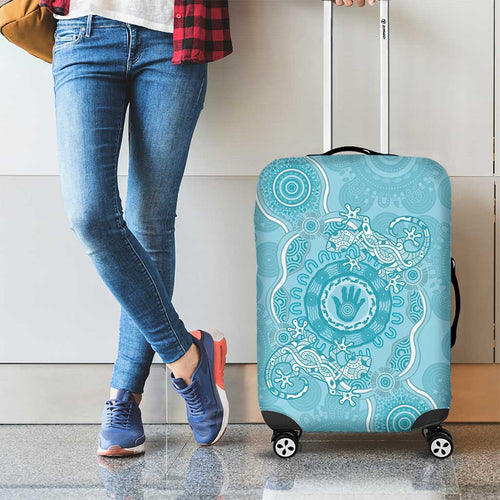 Blue Australia Lizard With Aboriginal Art Luggage Cover